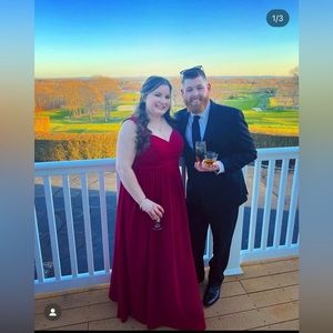 Azazie a-line chiffon bridesmaid dress in burgundy. Size 16.